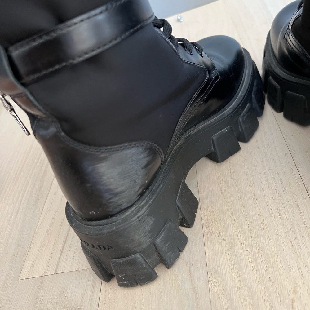 PRADA monolith leather and nylon biker boots with shearling lining black size 35 - Picture 3 of 8